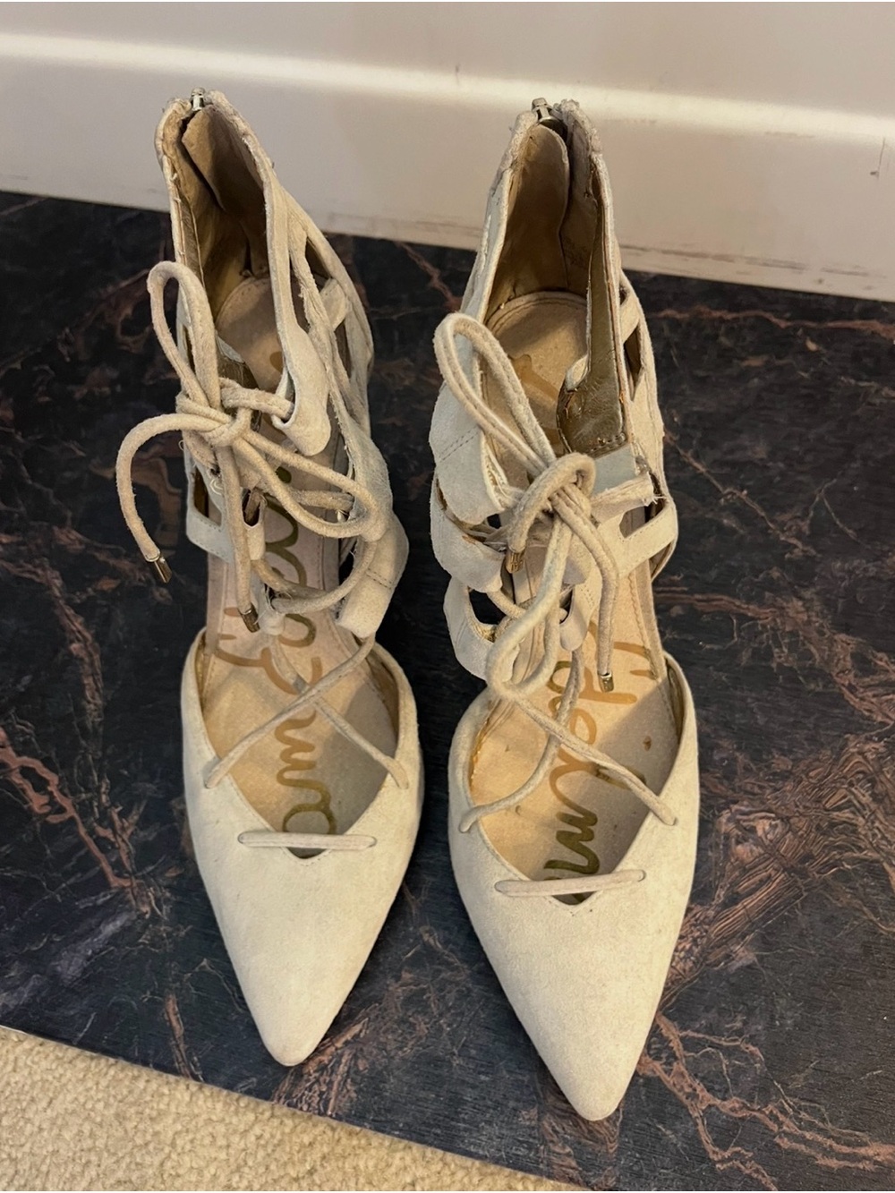 Sam Edelman Zavier suede cage lace up Heels in Beige